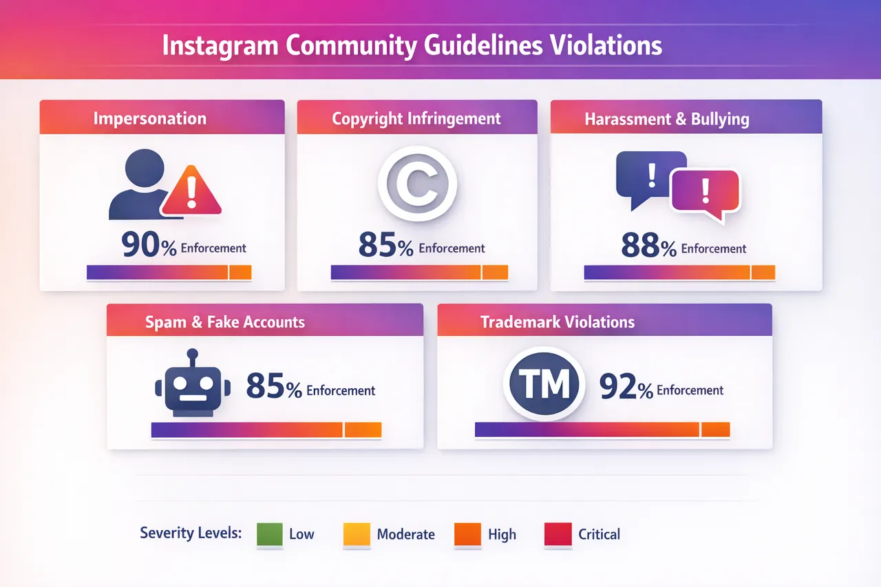 The Instagram violation categories that determine how fast a spam bot Instagram report actually gets actioned.