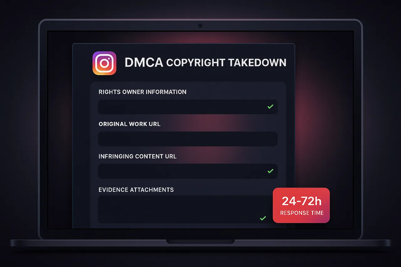 Instagram DMCA takedown notice template showing the required ingredients of a copyright report.